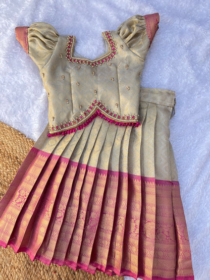 PRE ORDER : Pink and Gold Semi-Silk Lehenga Set