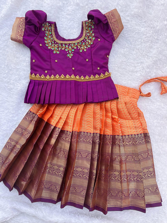 Lavander Color Semi-Silk Kids Lehenga