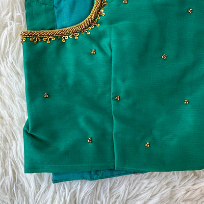 Emerald Elegance: Handcrafted Green Silk Cotton Blouse with Aari Work