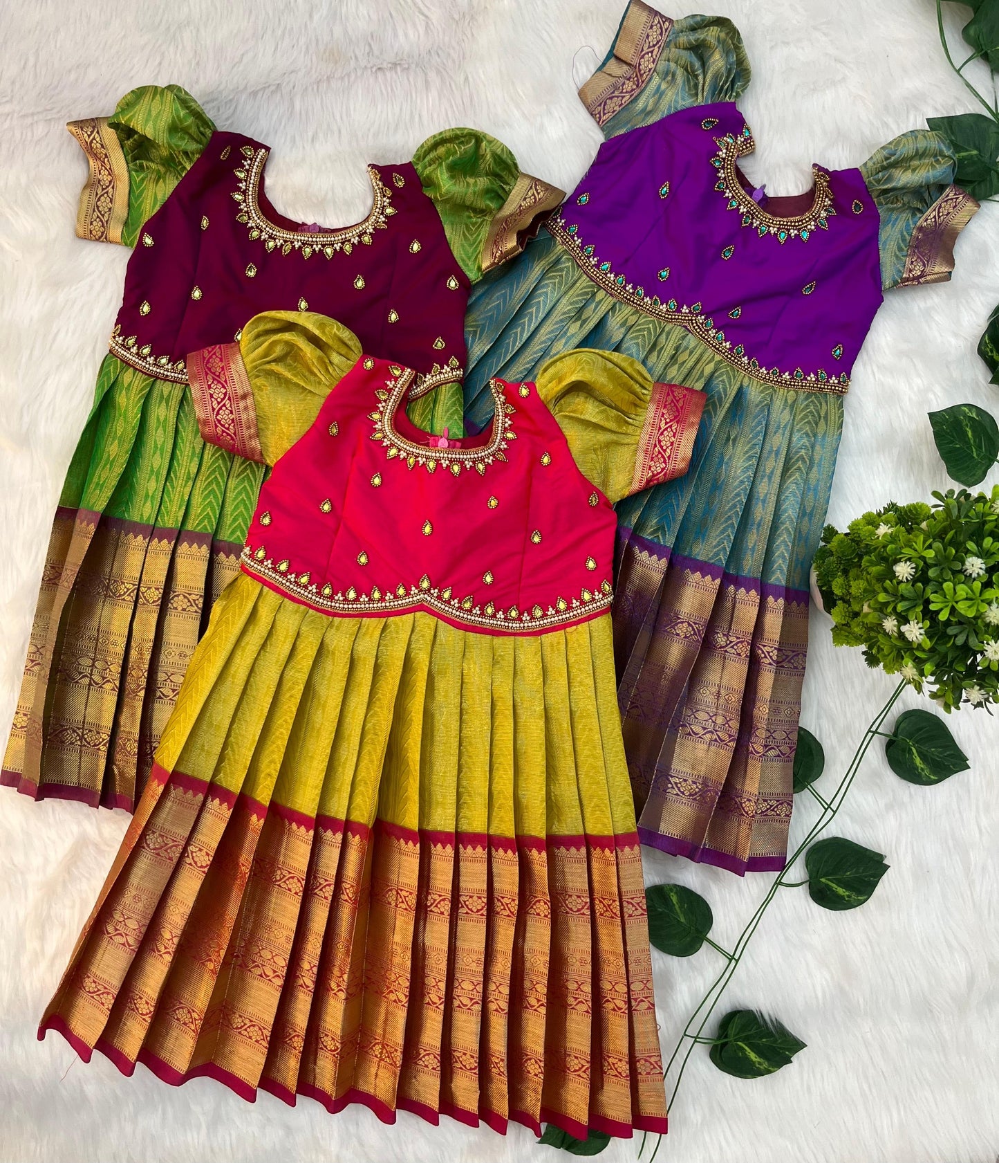 Light Green ~ Grand Banaras Silk Aari Work Frock