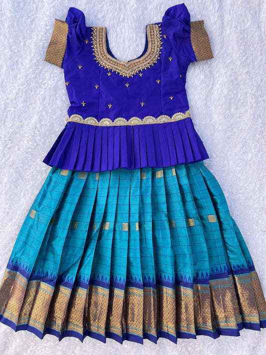 Royal Blue and Teal Lehenga with Aari