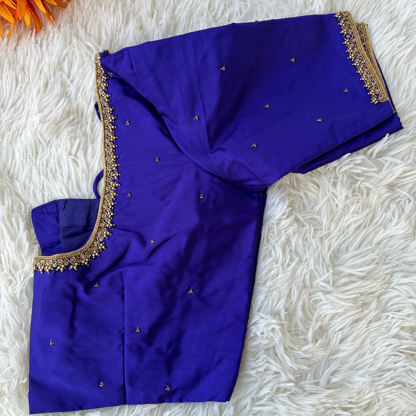 The Rich Shade Of Blue Color Hand Aari WorkBlouse