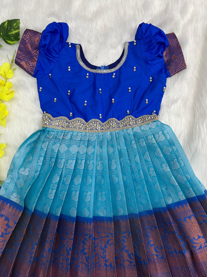 Blue and Aqua Pattu Frock