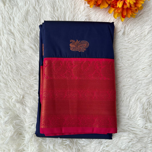 Pure Comfort: Dark Blue Semi-Silk Saree for Luxurious All-Day Wear