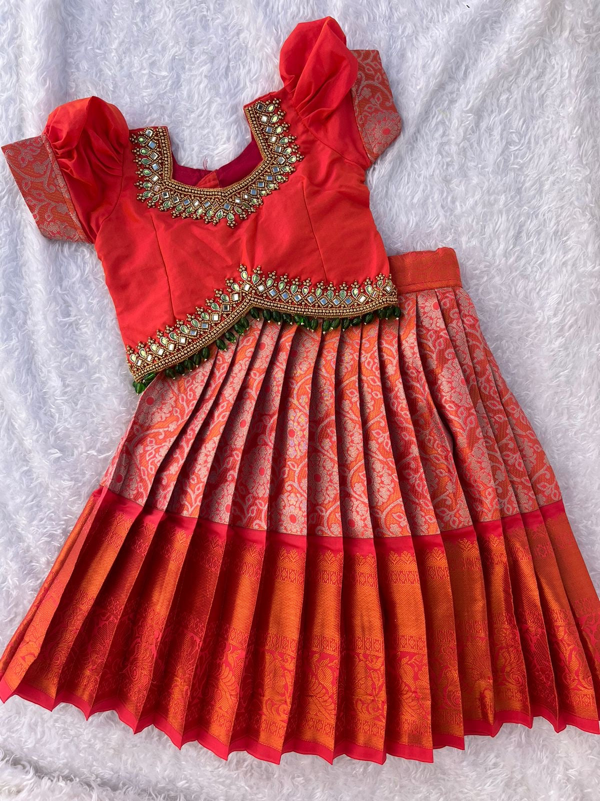 Peach Traditional Lehenga with Aari Work Top