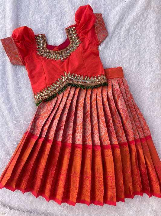 Peach Traditional Lehenga with Aari Work Top