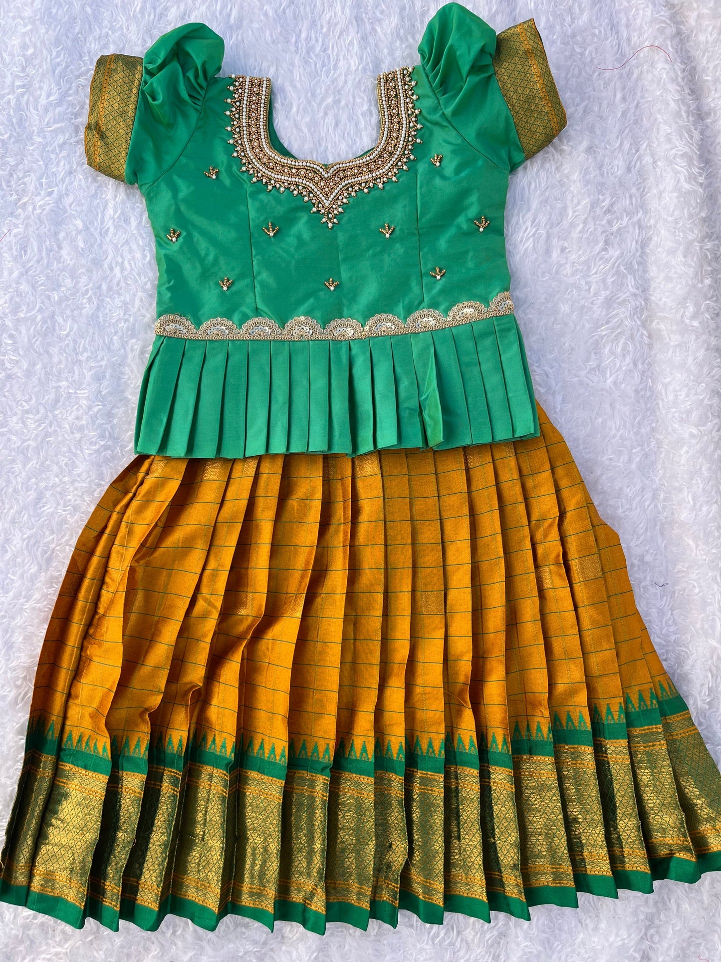 Traditional Green and Yellow Silk Lehenga Set