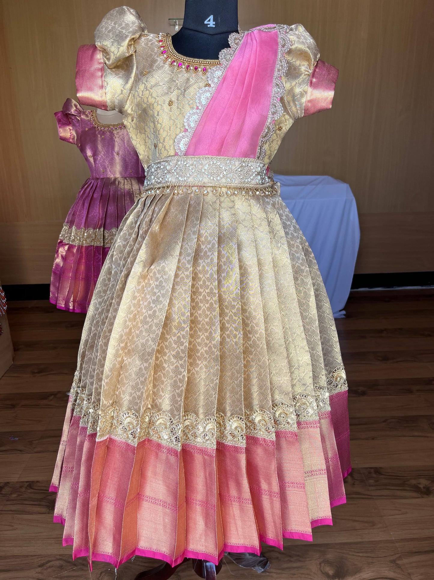 Pre-Order Grand Semi Kanchi Tissue Silk Frock with Hipbelt and Dupatta