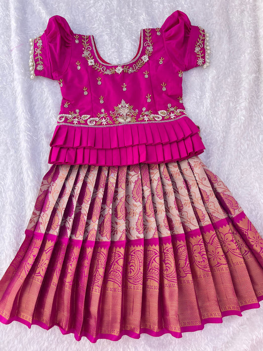 Hot Pink and Gold Paithani Lehenga with Aari Work