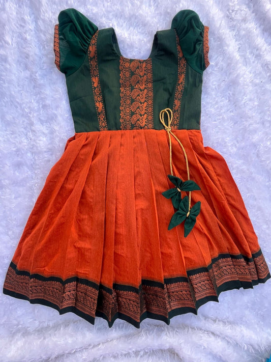 Dark Orange and Green Frock: Striking Elegance