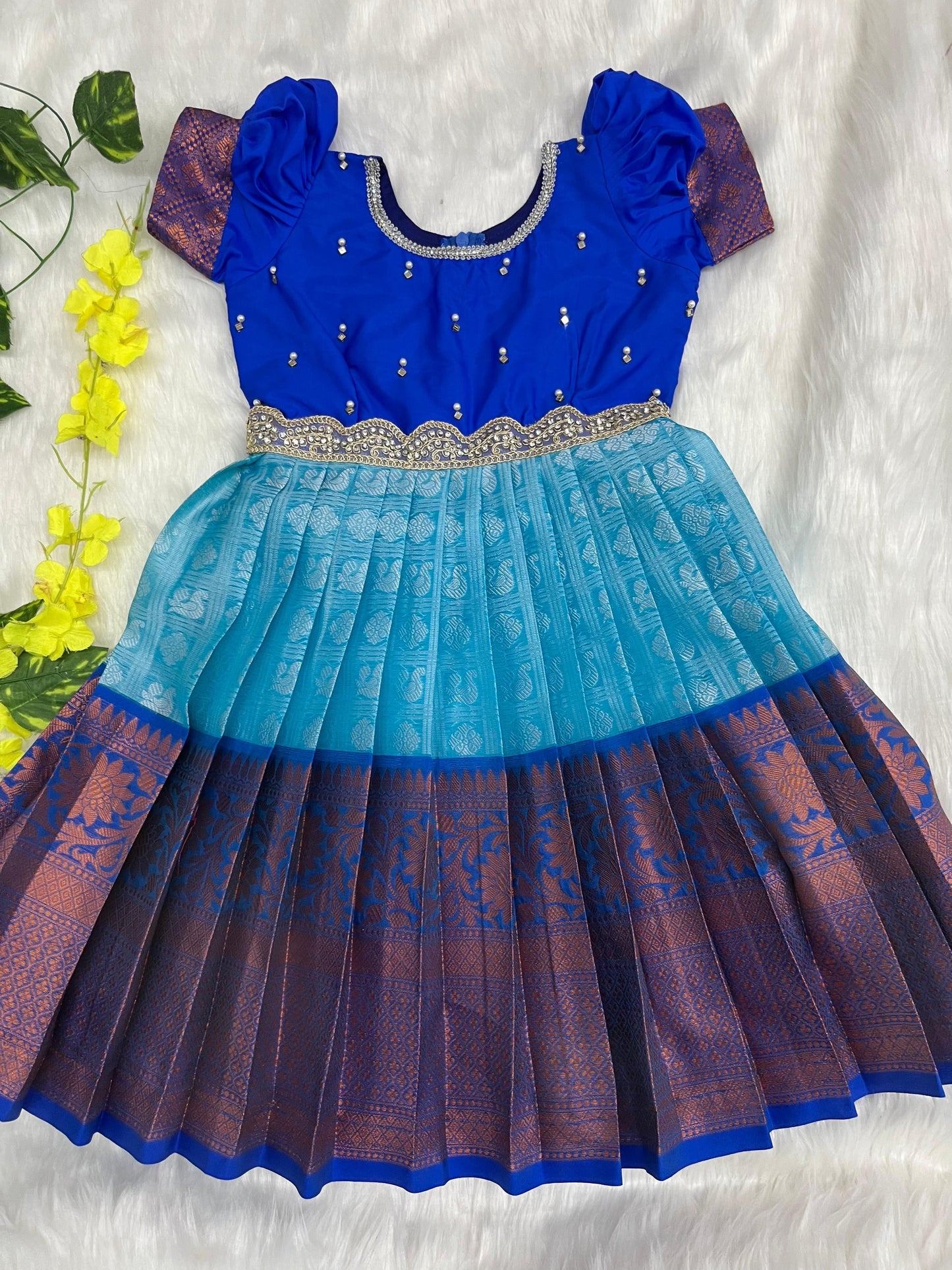 Blue and Aqua Pattu Frock