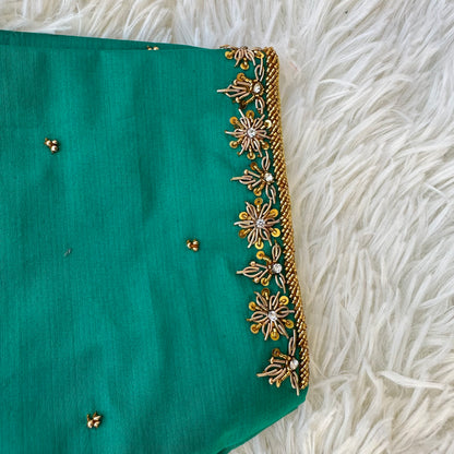 Emerald Elegance: Handcrafted Green Silk Cotton Blouse with Aari Work