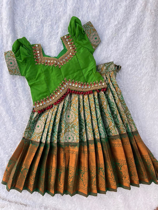 Premium: Green Traditional Lehenga with Red Aari Work