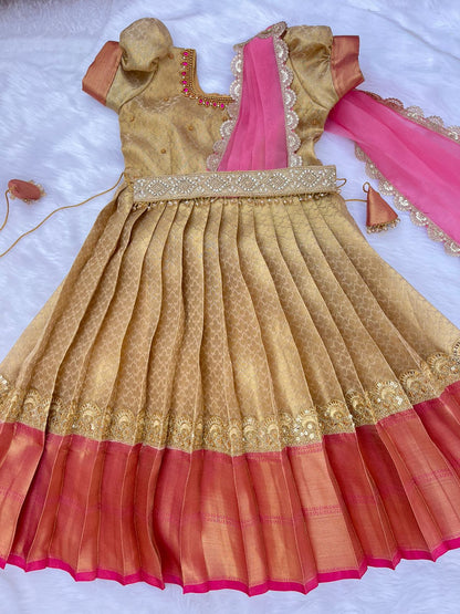 Pre-Order Grand Semi Kanchi Tissue Silk Frock with Hipbelt and Dupatta