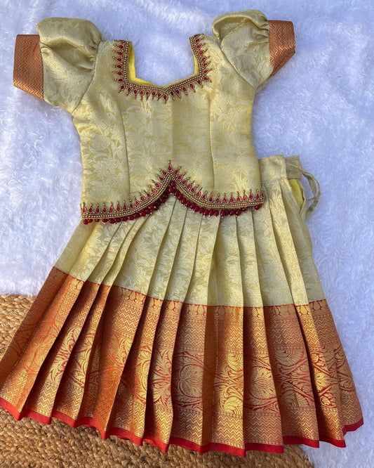 PRE ORDER : Red and Gold Semi-Silk Lehenga Set