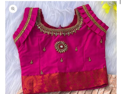 PRE ORDER - Blue and Pink Semi-Silk Lehenga with Aari