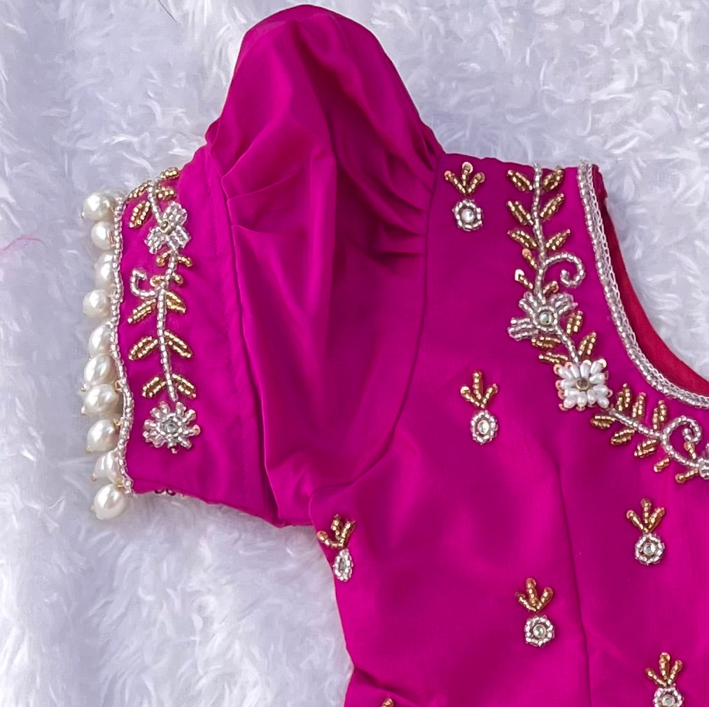 Hot Pink and Gold Paithani Lehenga with Aari Work