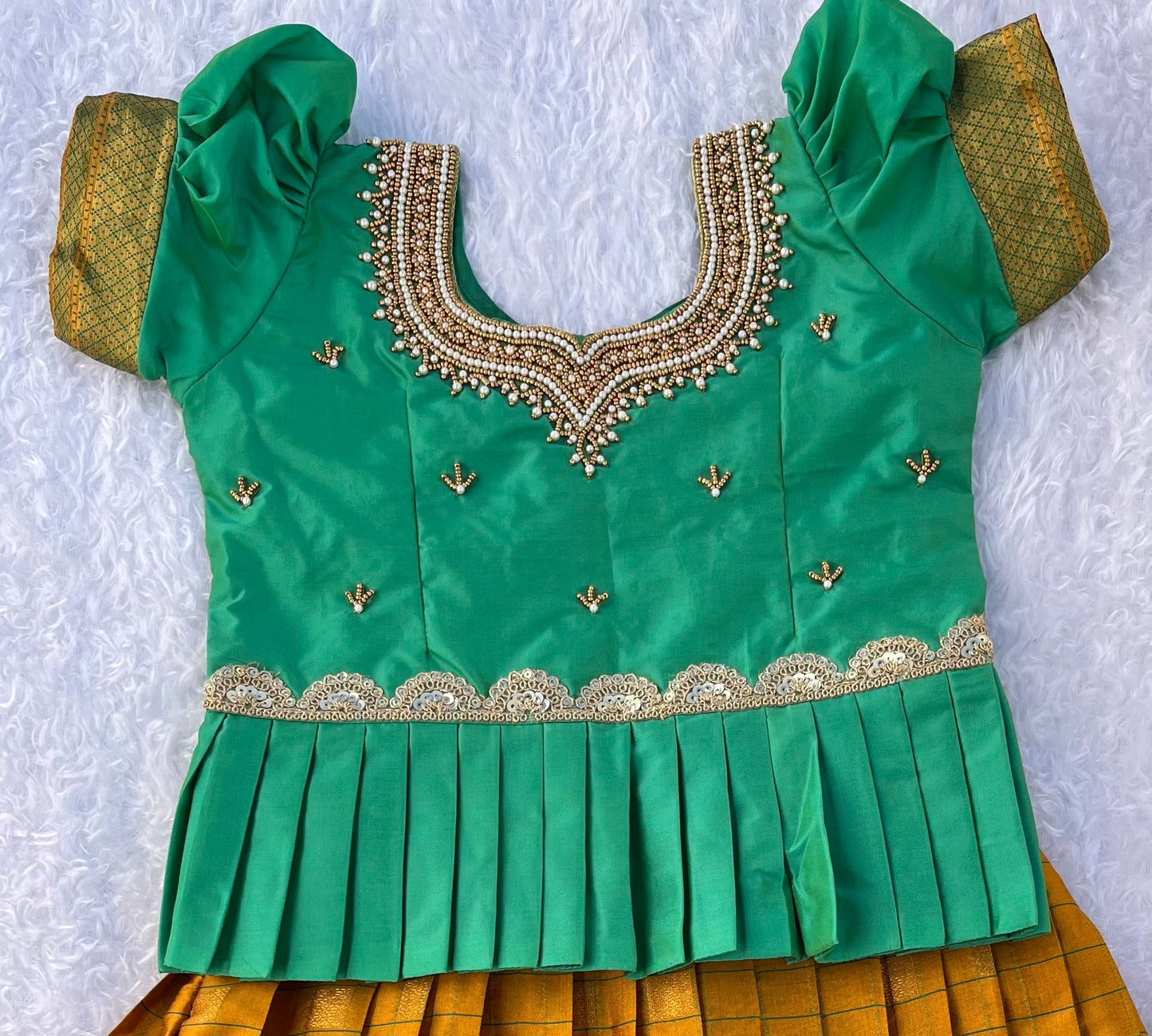 Traditional Green and Yellow Silk Lehenga Set