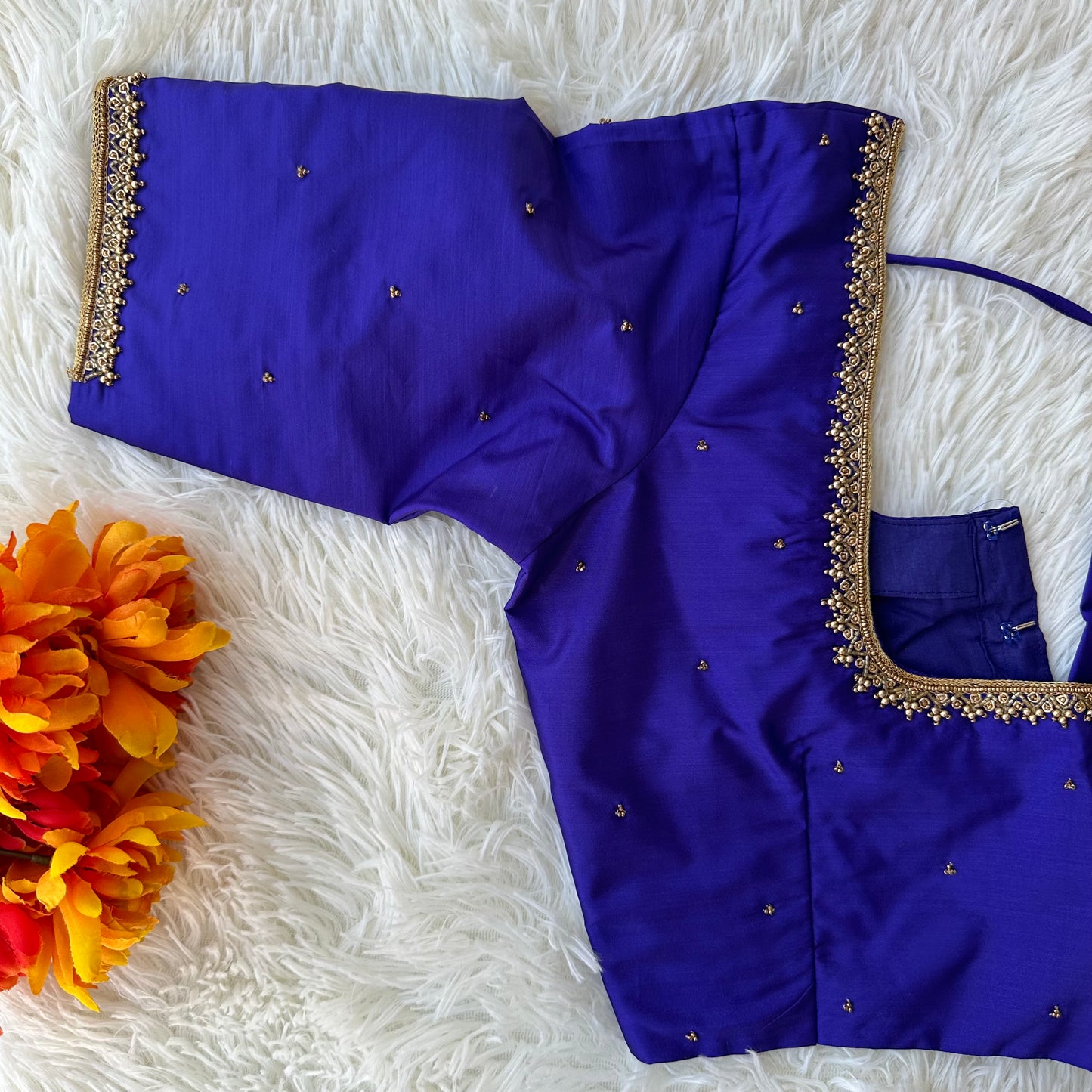 The Rich Shade Of Blue Color Hand Aari WorkBlouse