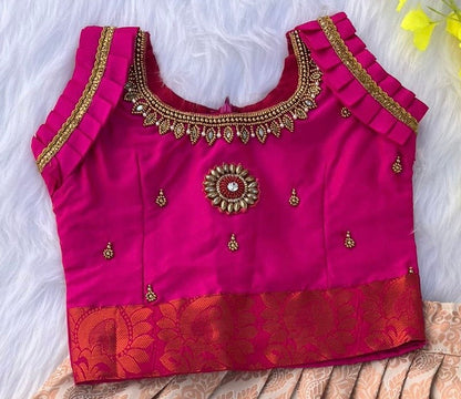 Yellow and Pink Semi-Silk Lehenga with Mirror Aari Work