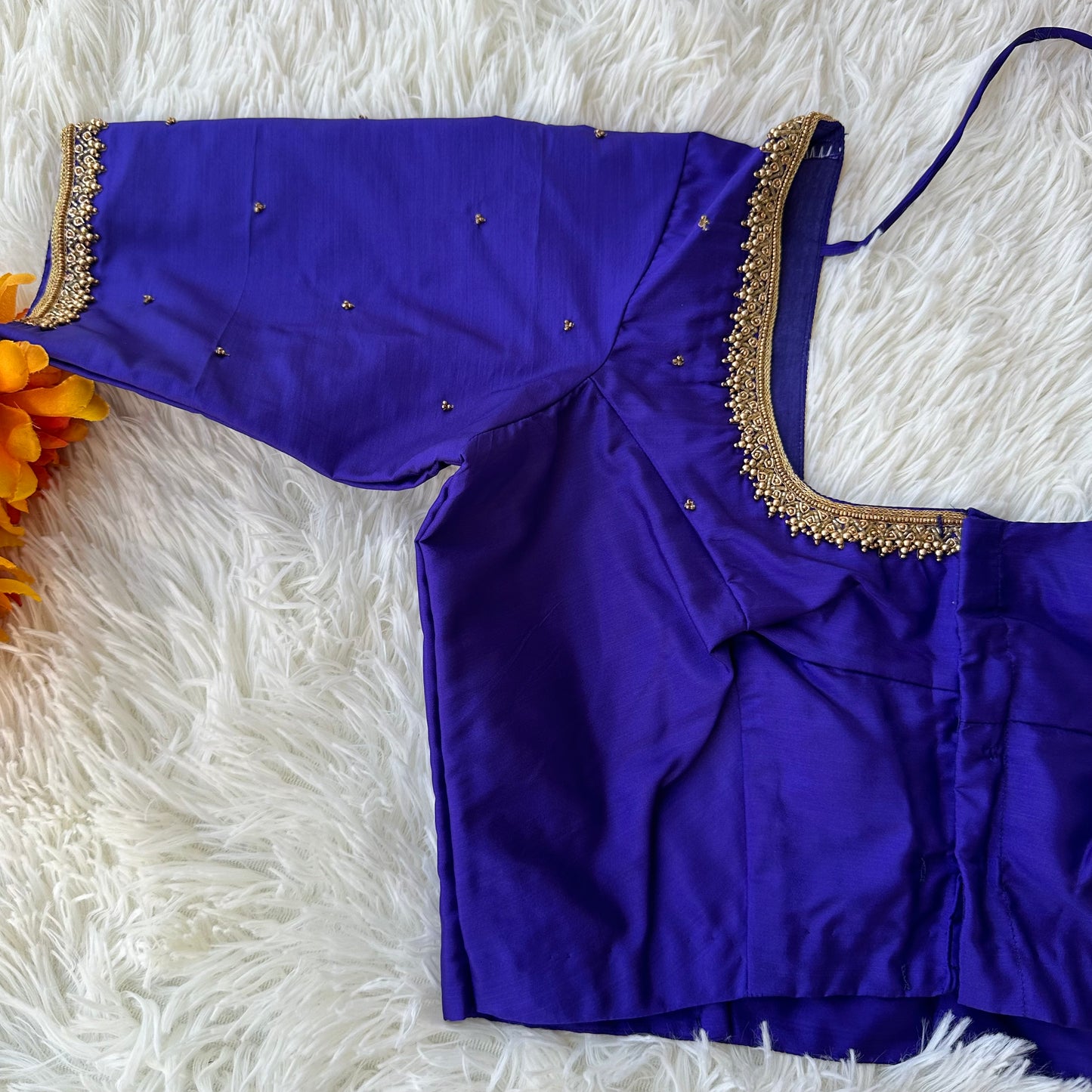 The Rich Shade Of Blue Color Hand Aari WorkBlouse