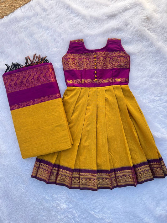 Elegant Yellow and Purple Traditional Dress