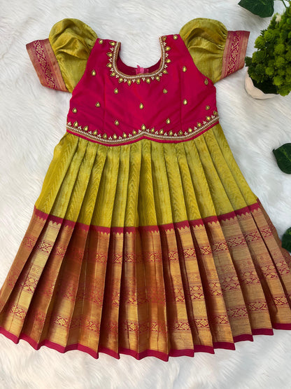 Light Green ~ Grand Banaras Silk Aari Work Frock