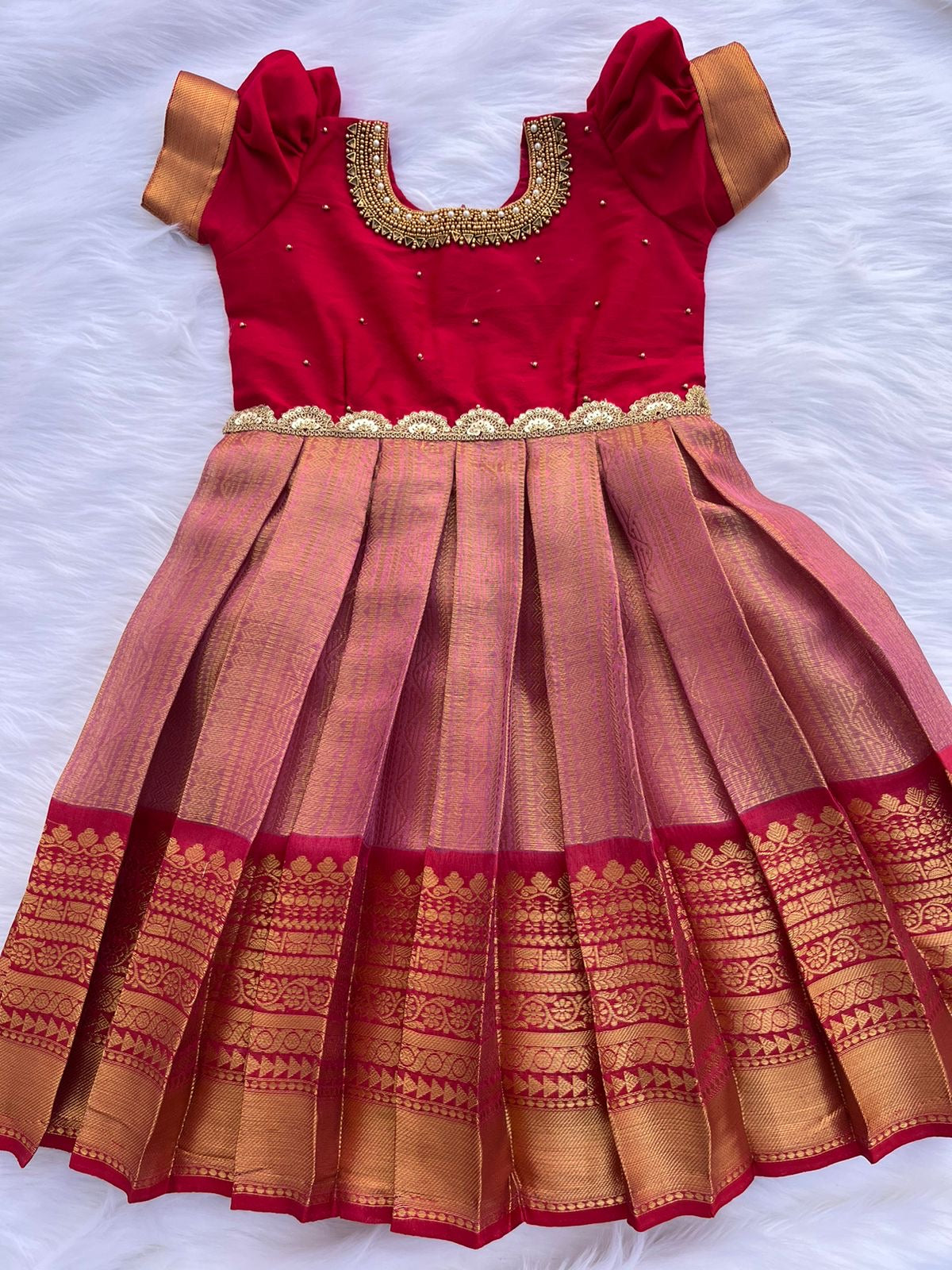 Colorful Divine Frocks - Light Pink & Red