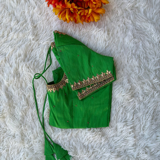 Parrot Green Hand Aari Work Blouse