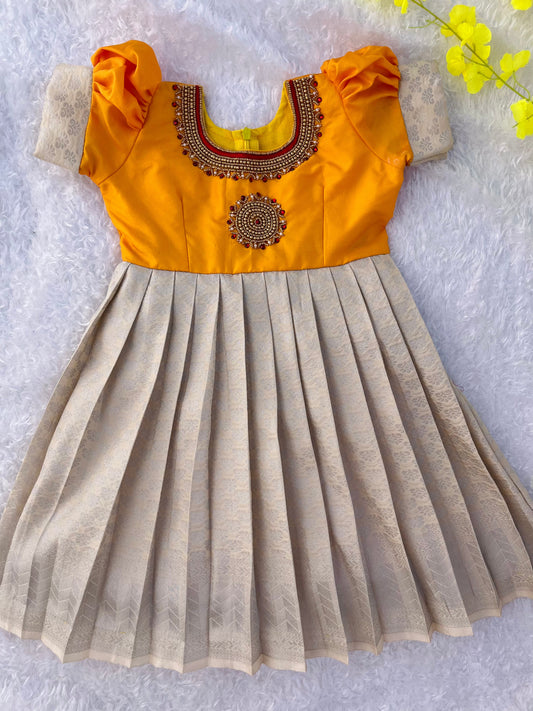PRE ORDER : Stunning Frock with Aariwork Yoke and Pleated Skirt