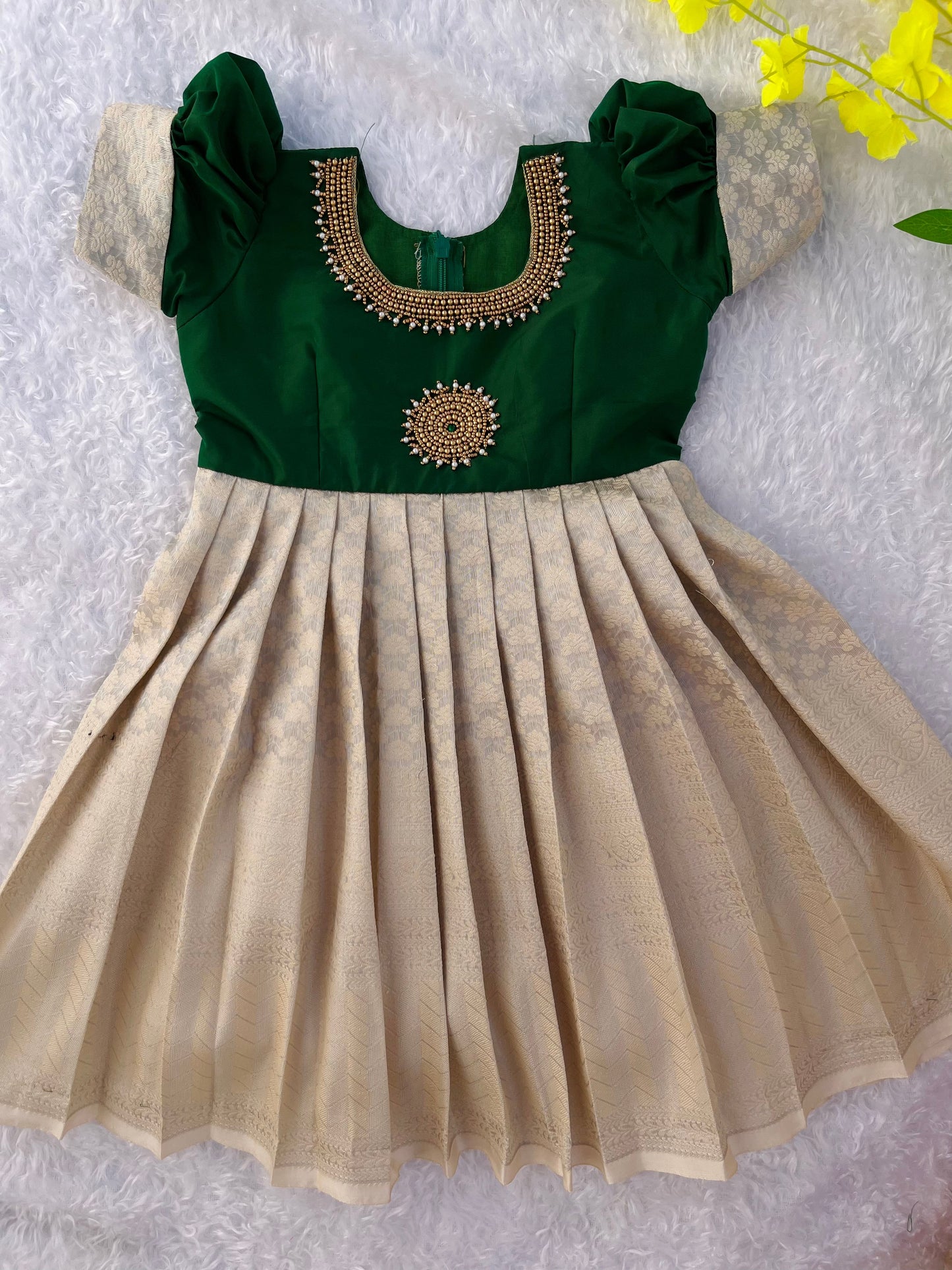 PRE ORDER : Stunning Frock with Aariwork Yoke and Pleated Skirt