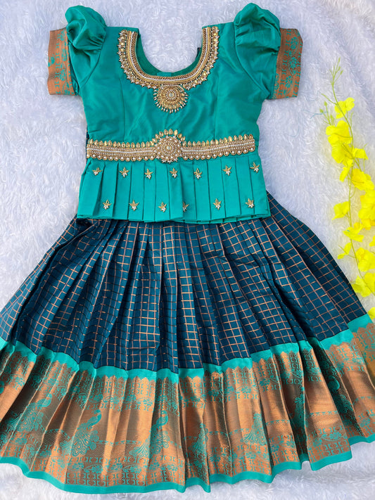 PRE ORDER : Traditional Indian Kids Lehenga Choli - Teal and Navy Blue