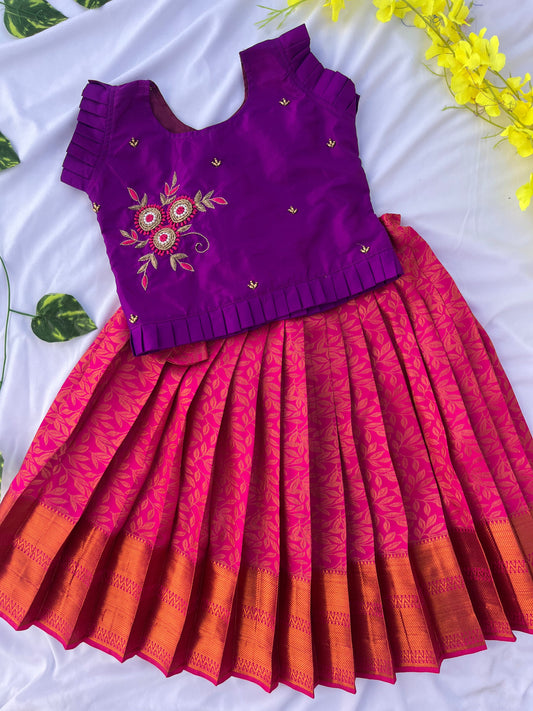 PRE ORDER : Pink and Purple Traditional Silk Lehenga