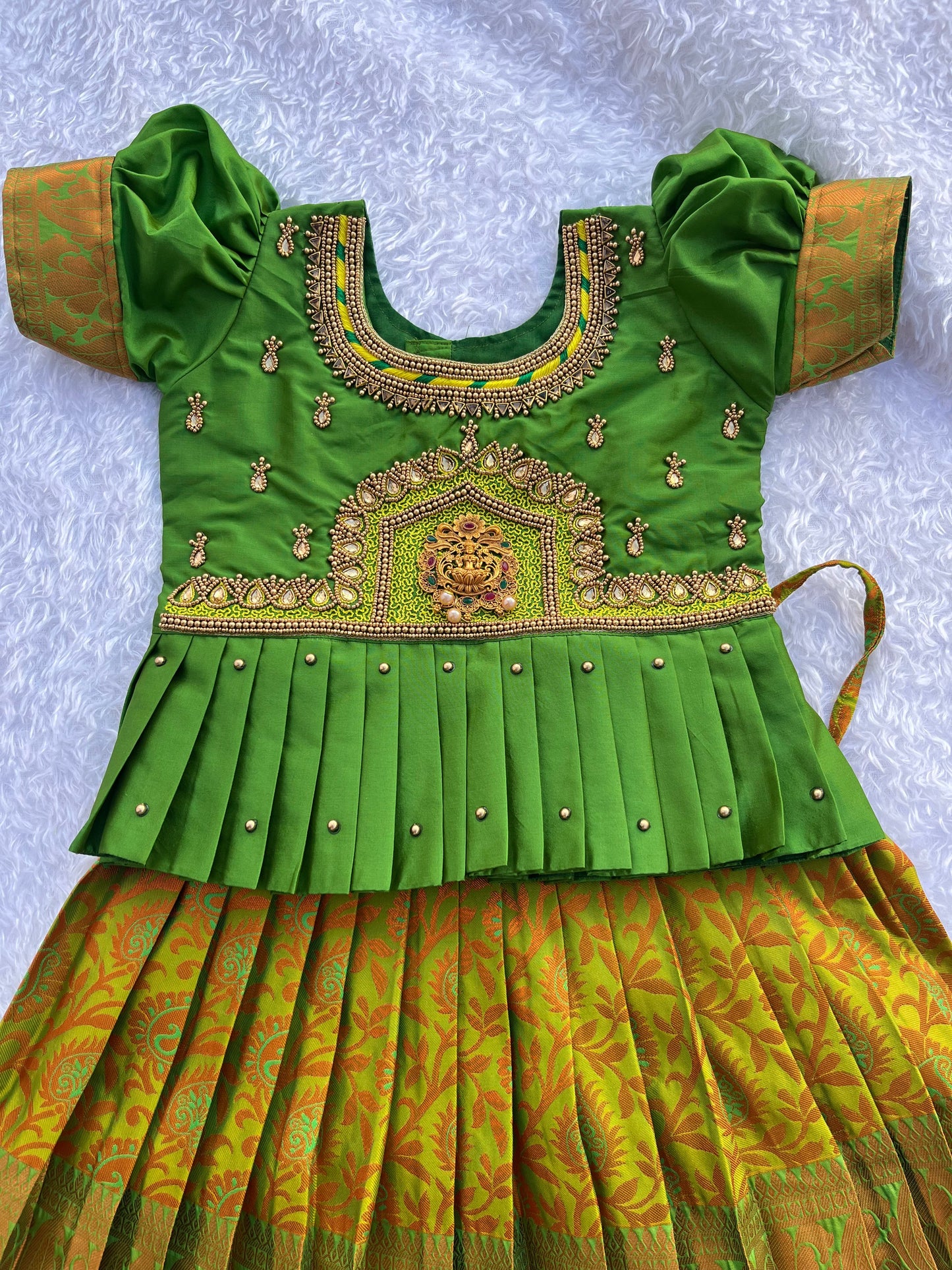 PRE ORDER : GREEN Lehenga with Premium Jewel-Toned Ethnic Dress