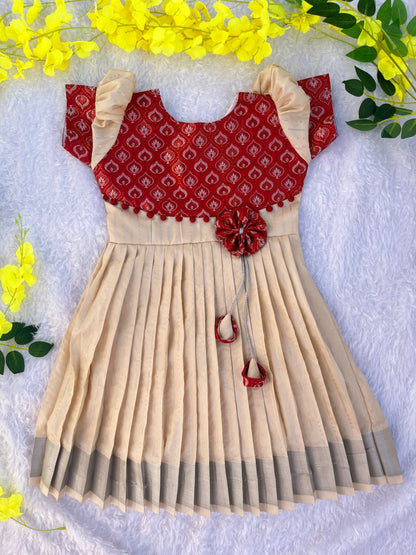 Latte Bliss: Affordable Cotton Frock with Unique Design