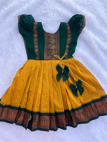 Radiant Green and Yellow Frock: Standout Elegance