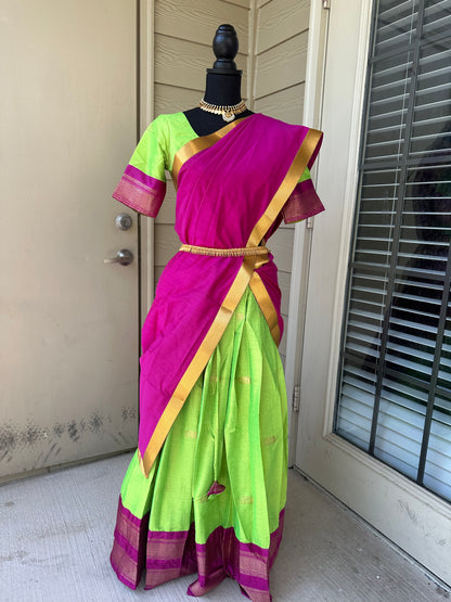 "Elegant Green and Vadamalli Half Saree"