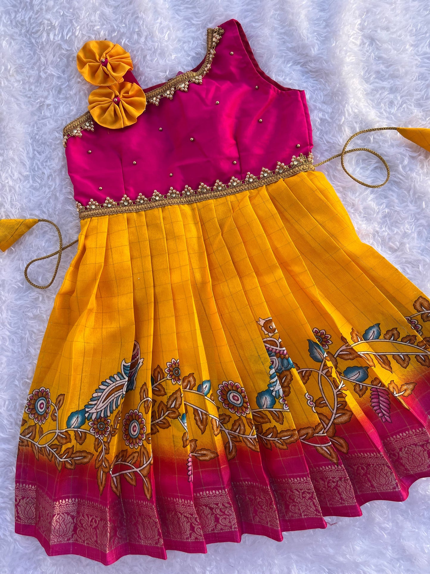 Yellow Sunshine Dola Silk Colorful 1 Shoulder Frock