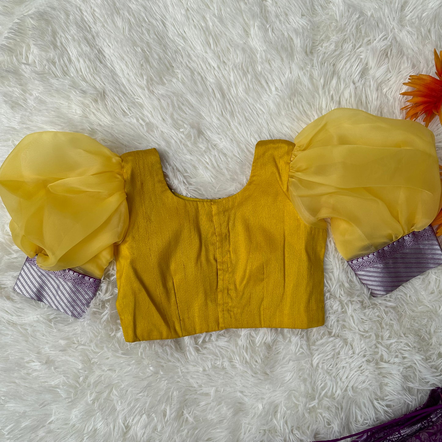 Regal Semi Silk Duo: Purple Skirt & Yellow Balloon Sleeve Top