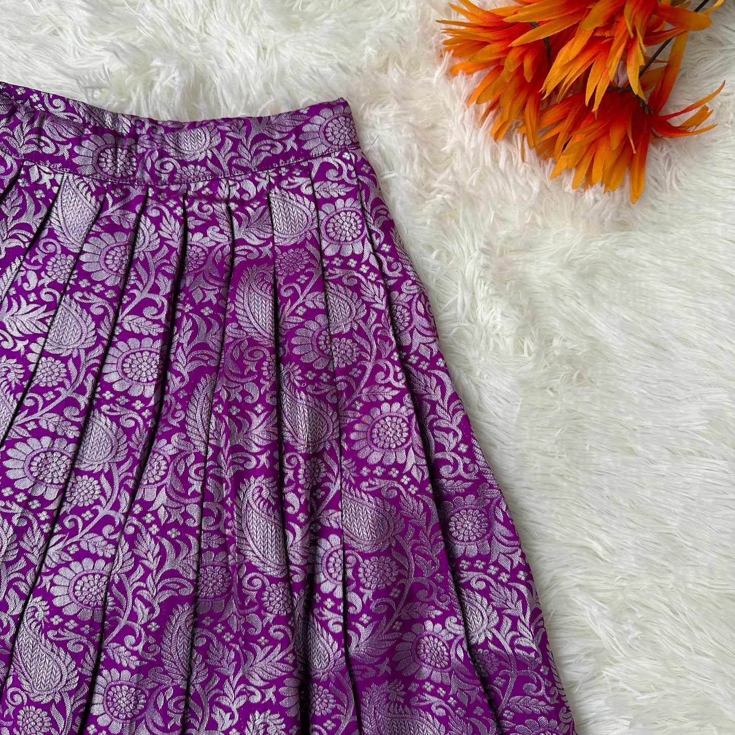 Regal Semi Silk Duo: Purple Skirt & Yellow Balloon Sleeve Top