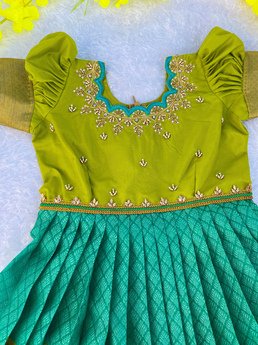 Royal Playtime: Elegant Turquoise Pleated Frock for Children