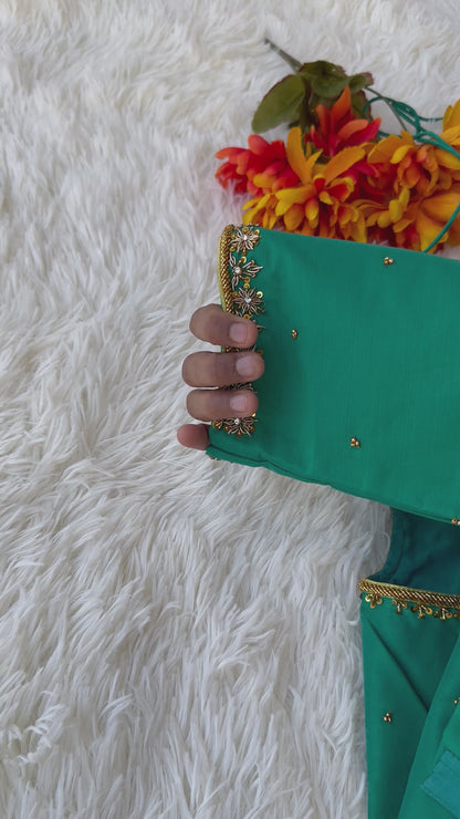 Emerald Elegance: Handcrafted Green Silk Cotton Blouse with Aari Work