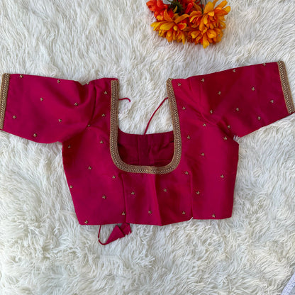 Elevate Your Style: Handloom Aari Work Pink Blouse